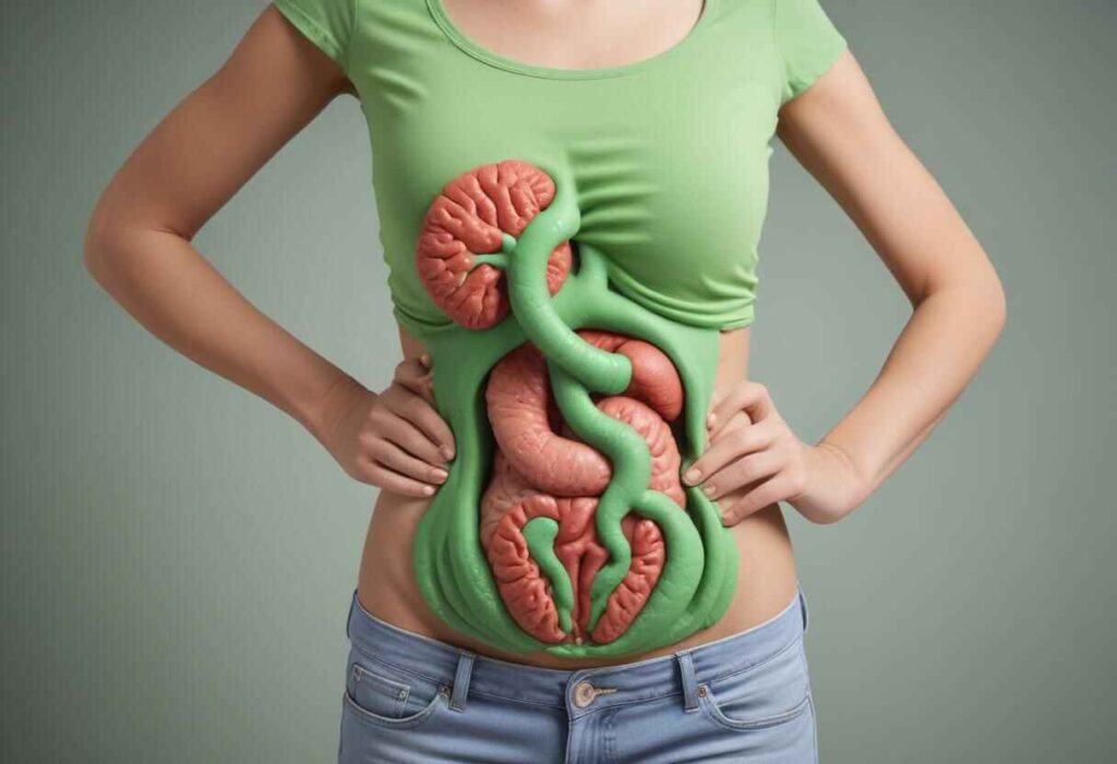 A nutritionist advising a patient on dietary modifications for managing gastroparesis, with healthy food options on a table.