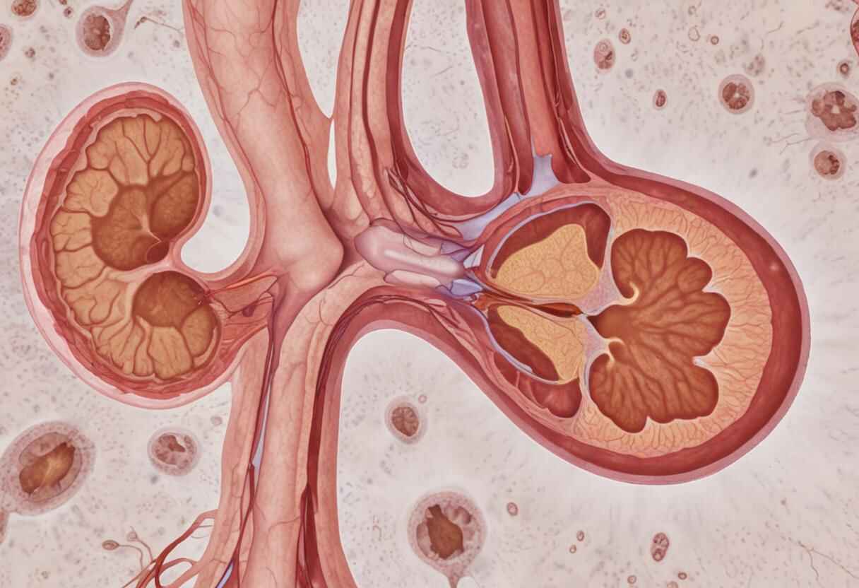 An illustration depicting the ICD-10 coding process for pyelonephritis, showing various subcodes and categories for acute and chronic forms of the kidney infection.