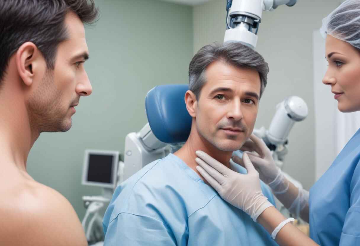 A surgeon performing robotic surgery on a patient in a modern operating room.